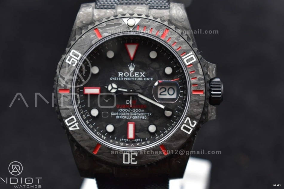 Nylon VSF Carbon Submariner VS3135 Edition Dial Best Black DIW on Red 1:1 Black Strap 0208
